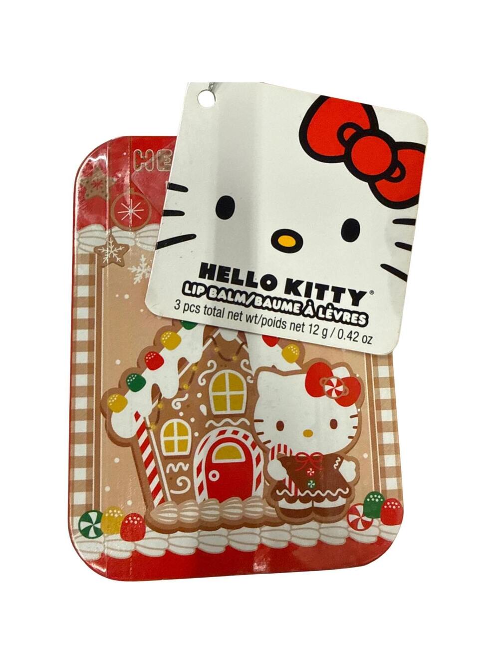 Hello Kitty Holiday Lip Balm Set 3 Pack Gingerbread Tin 0.42 oz NWT
